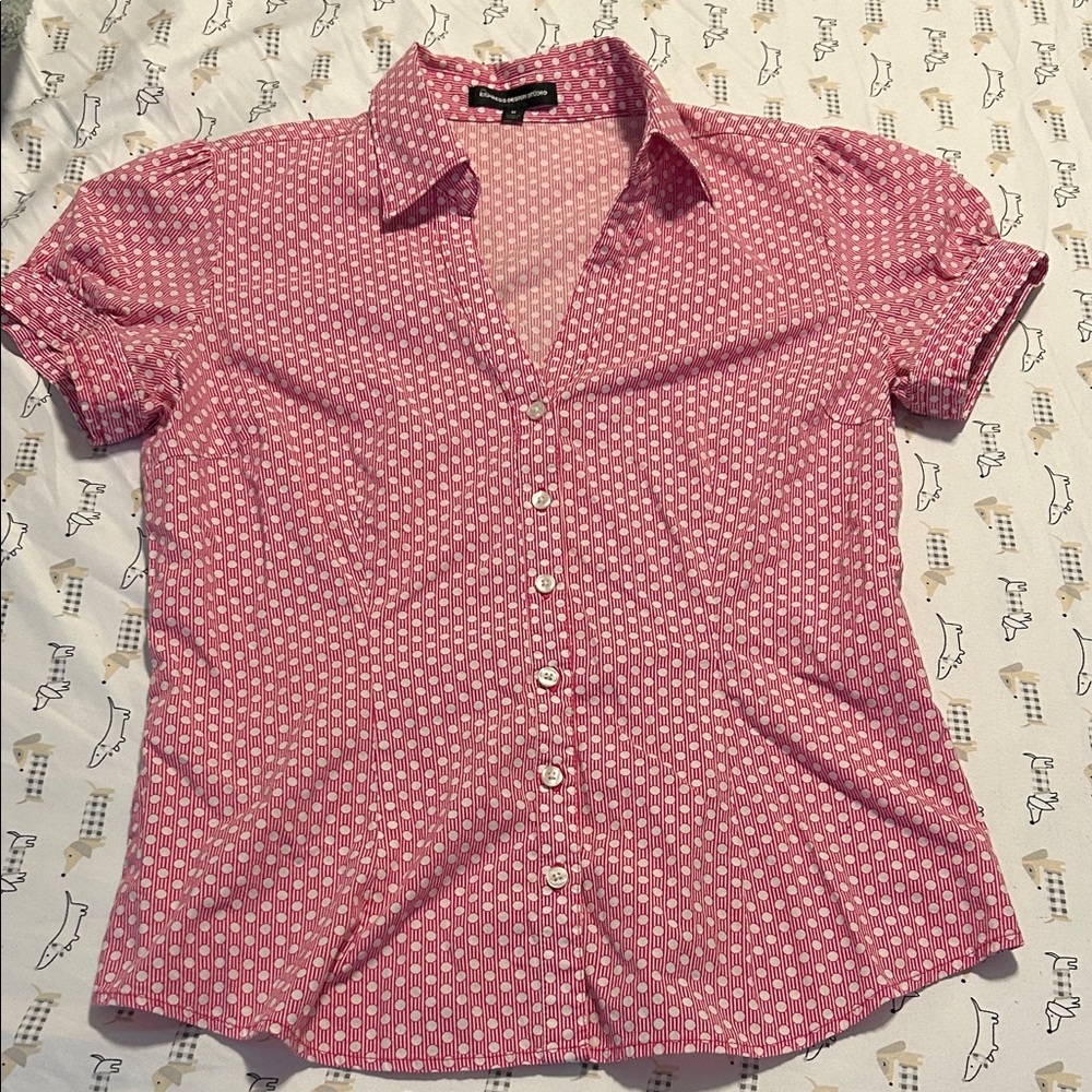 Express Pink Geometric Button Down Shirt